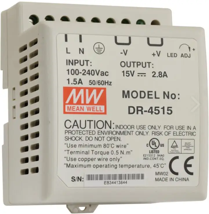 Skift strømforsyning DR-4515 45W | 15V | 85-264VAC/120-370VDC 1